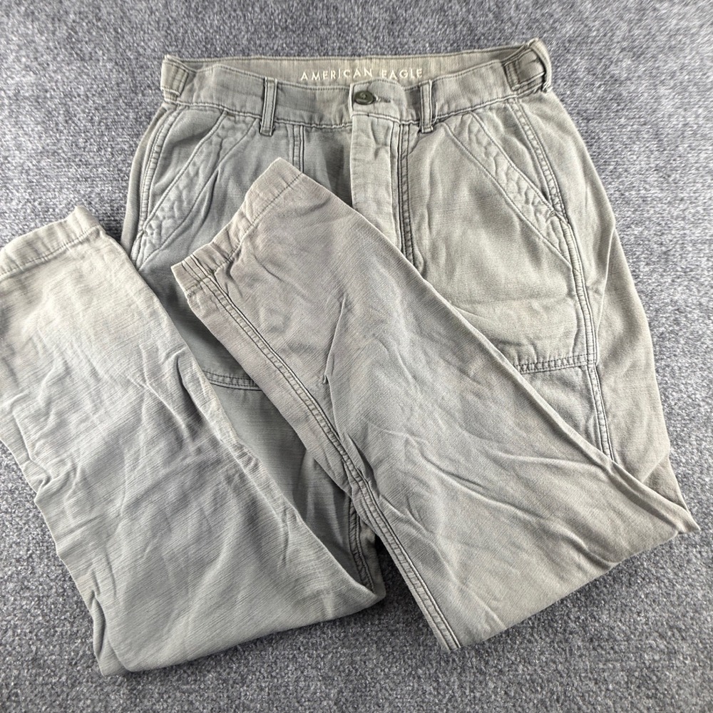 American Eagle Grey Cotton Utility Pants High Rise Straight Leg Size 6 Regular